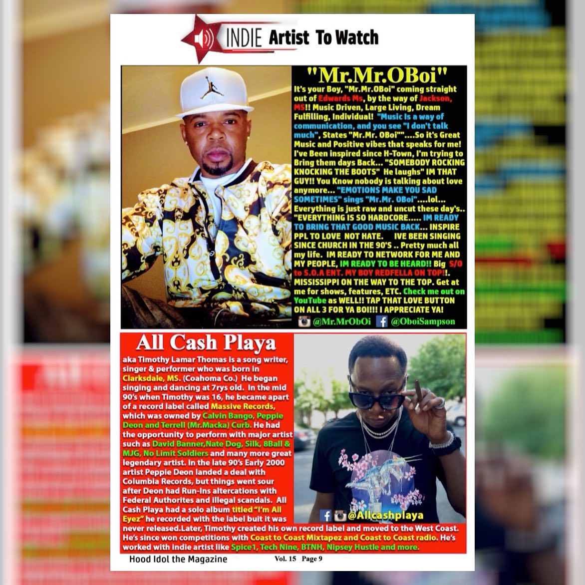 Two men, one wearing a white cap and patterned shirt, the other with glasses, in a collage with text and graphics.