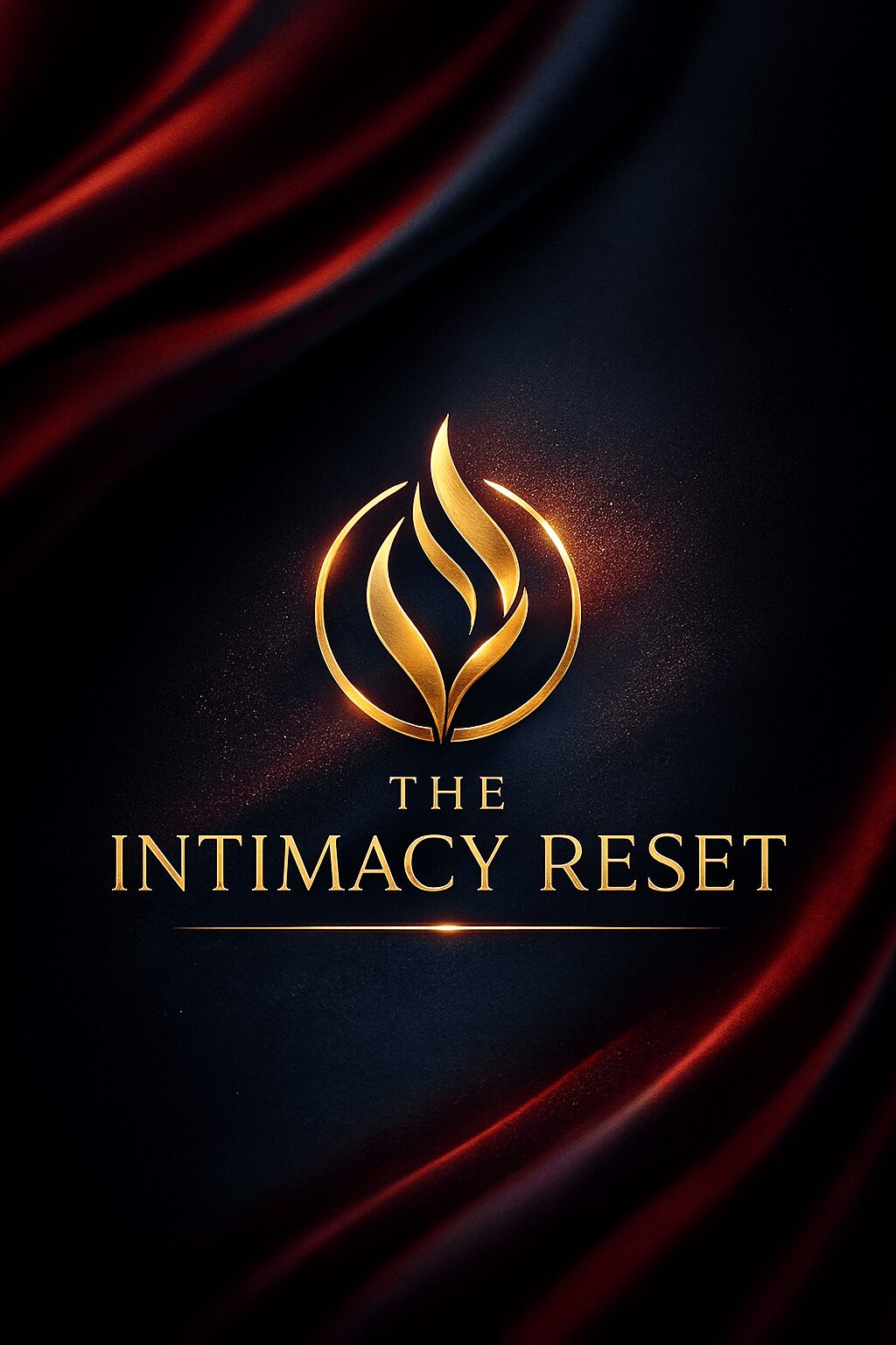 A logo with a flame design and the text 'The Intimacy Reset' on a dark background with red accents.