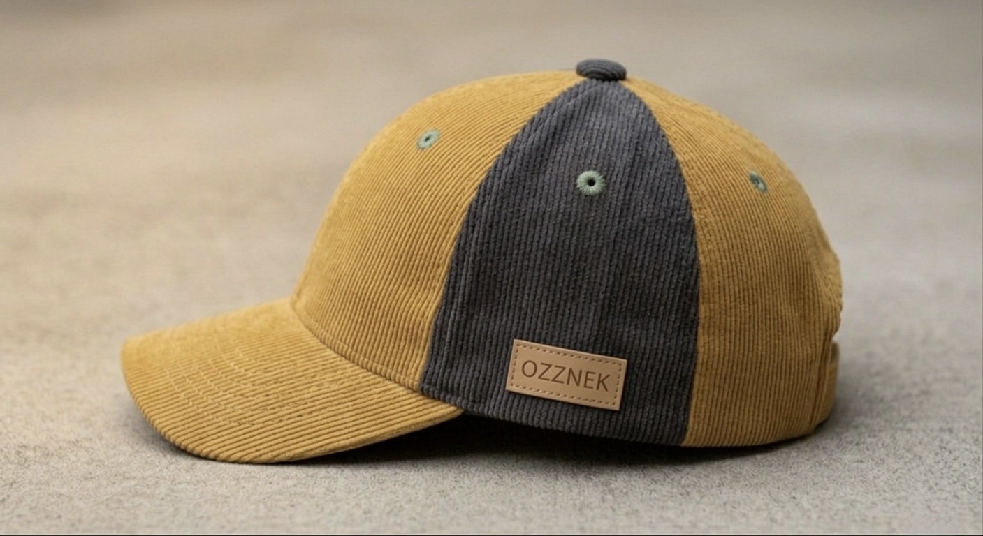 Cap with yellow and black sections, small label, on a gray surface.