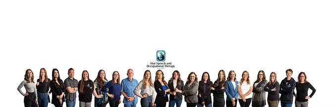 Group of people standing in a line, facing forward, with a logo above them, on a white background.