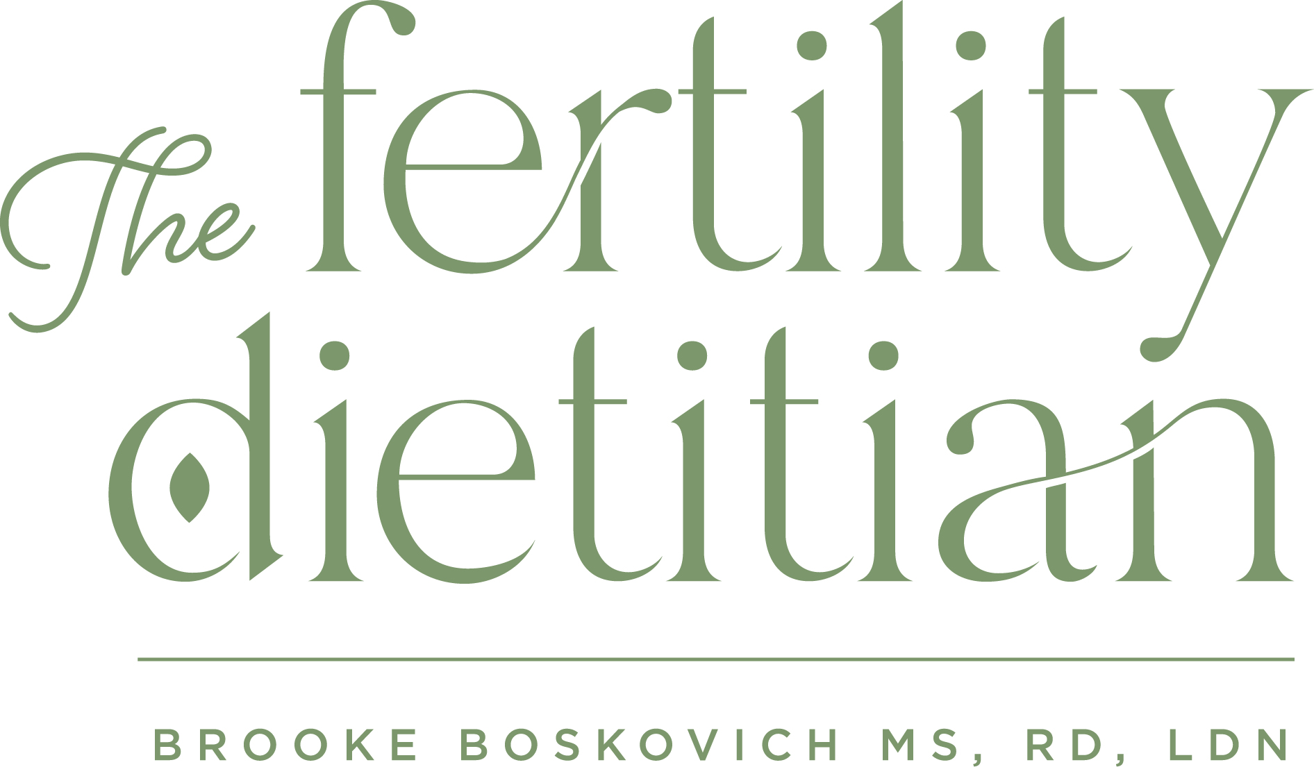 Book cover with title 'The Fertility Dietitian' and author 'Brooke Boskovich MS, RD, LDN' in green text.
