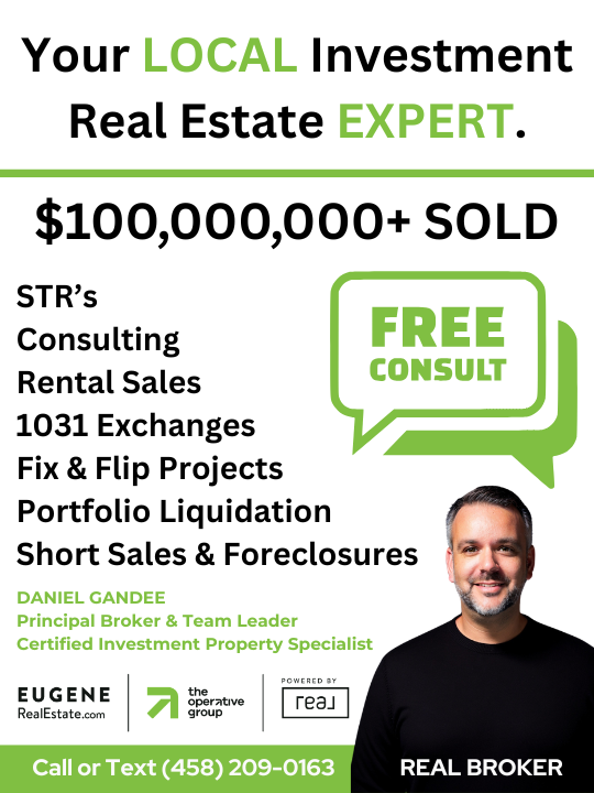 Advertisement for real estate investment expert with a photo of a man in a suit, contact info, and a speech bubble saying 'FREE CONSULT'.
