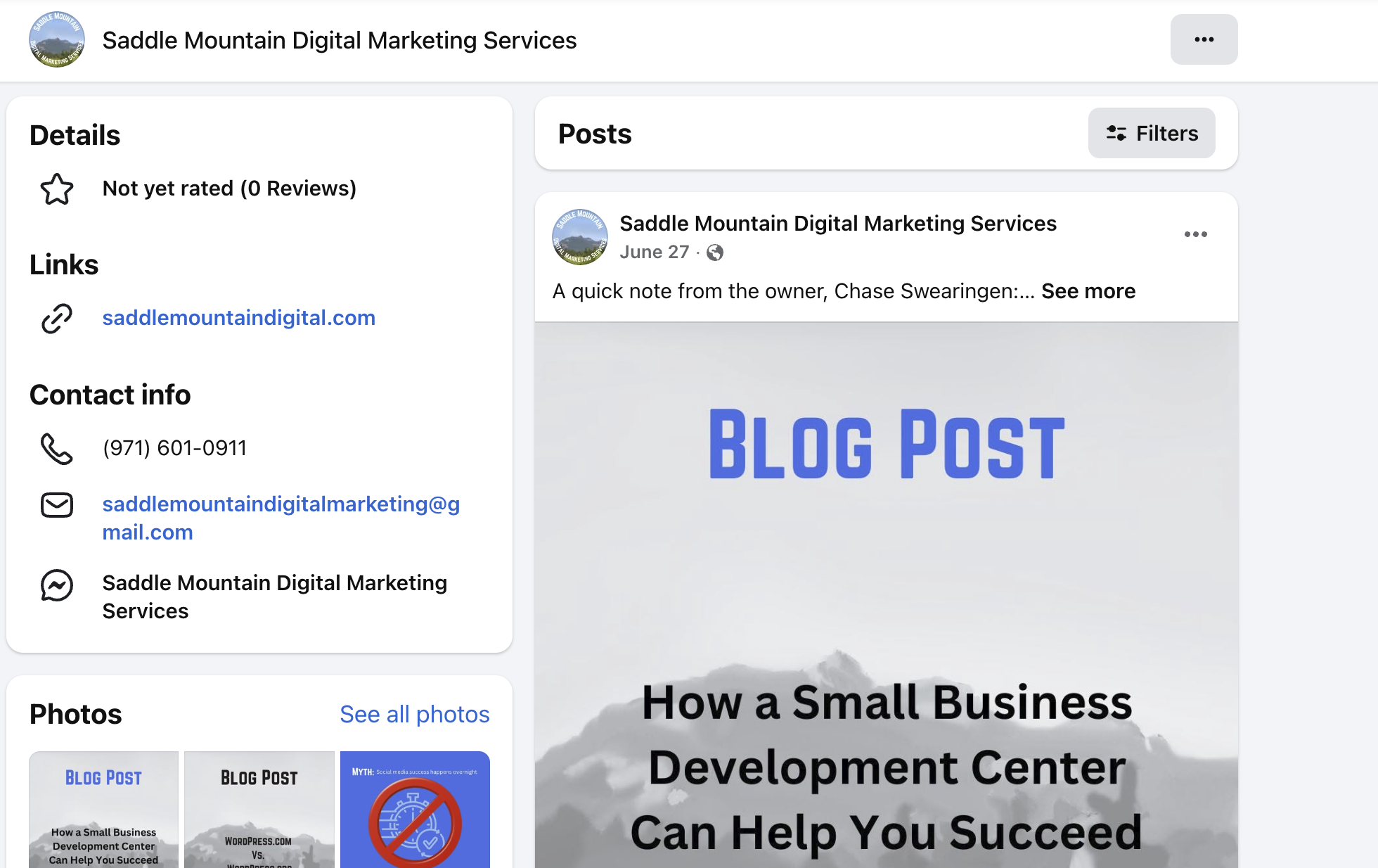 Blog post titled 'How a Small Business Development Center Can Help You Succeed' with a mountain background.