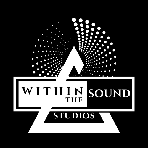 Logo with circular dotted pattern, text 'Within the Sound Studios' in a rectangular frame, black background.