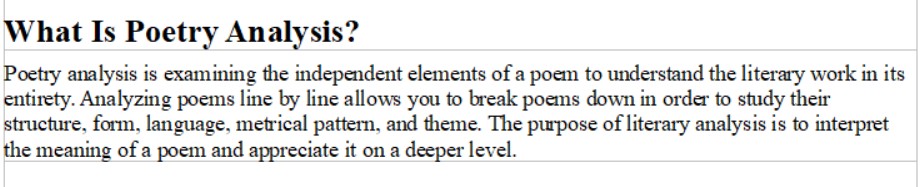 Text explaining poetry analysis and its importance in understanding literary works.