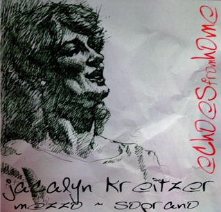 Sketch of a smiling woman with curly hair, handwritten text, and signature on paper.