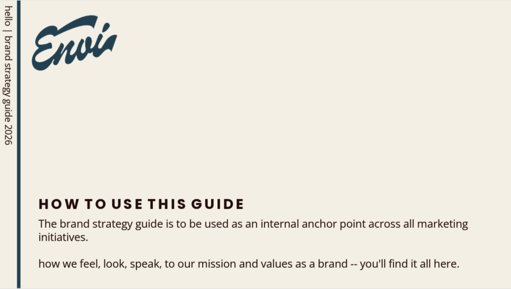 Brand strategy guide titled 'How to Use This Guide' with logo and text on a white background.