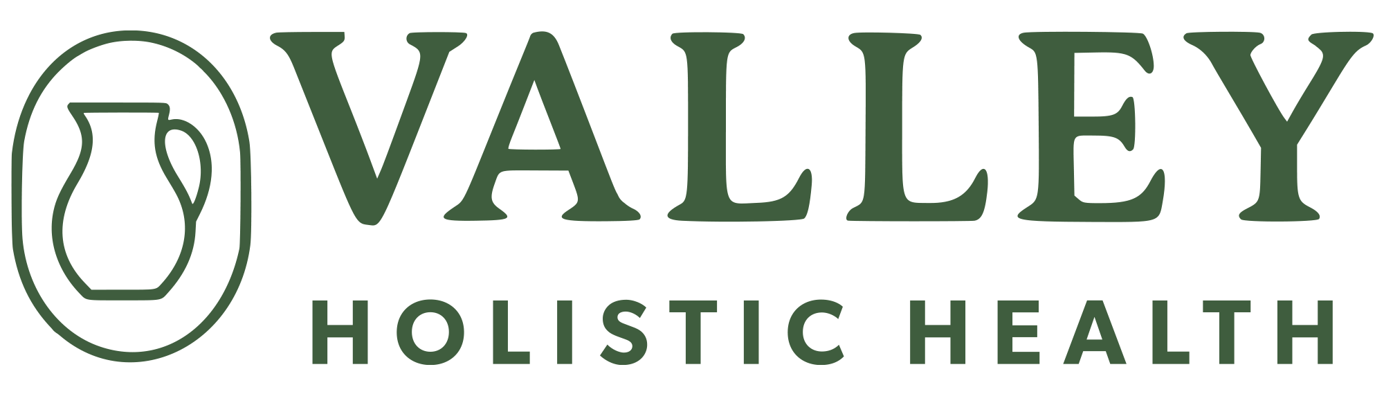 Valley Holistic Health logo with a jar icon and text in green.
