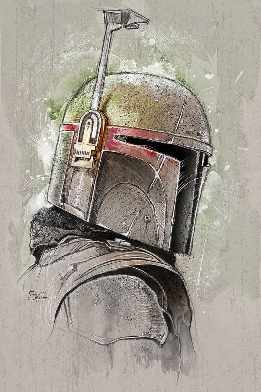 A drawing of a person wearing a helmet with a tall antenna, viewed from the back, with a green background.