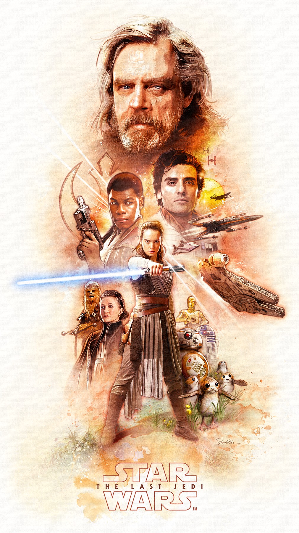 Promotional poster for Star Wars: The Rise of Skywalker featuring characters and a large face of a man with a beard.