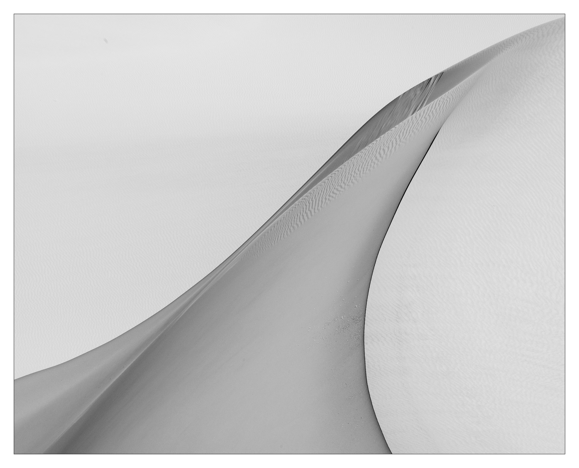 Abstract curved metallic surface with smooth lines and reflective texture, in grayscale tones.